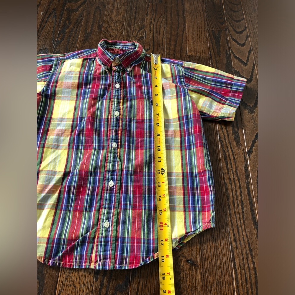 Ralph Lauren Boys 6 Yellow/Red/Blue Plaid Short-Sleeved Cotton Button-Down Shirt - Picture 6 of 8